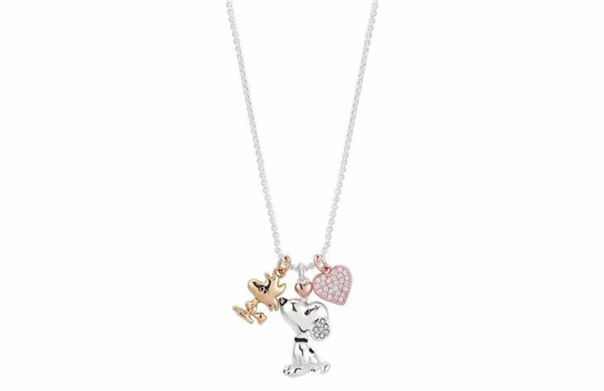 peanuts womens snoopy and woodstock red crystal heart necklace 18